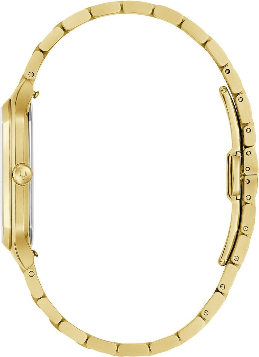 Bulova We Are All Here, Analog Quartz, rechteckiges Edelstahlgehäuse, Gold Herrenuhr 97B236
