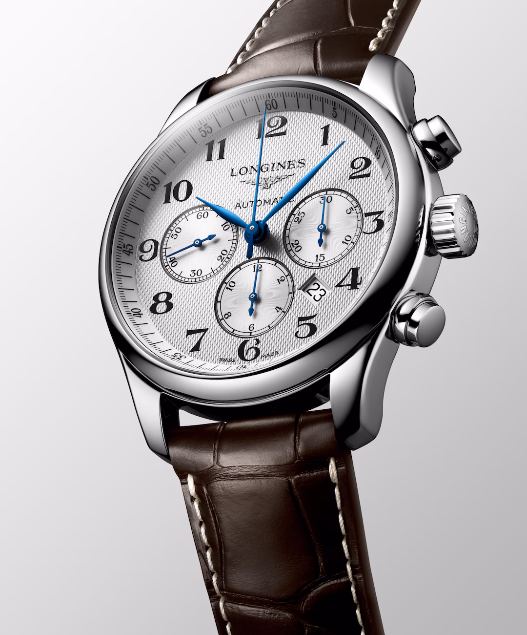 Longines Master Collection Chronograph Silber Lederband Herrenuhr L2.859.4.78.3