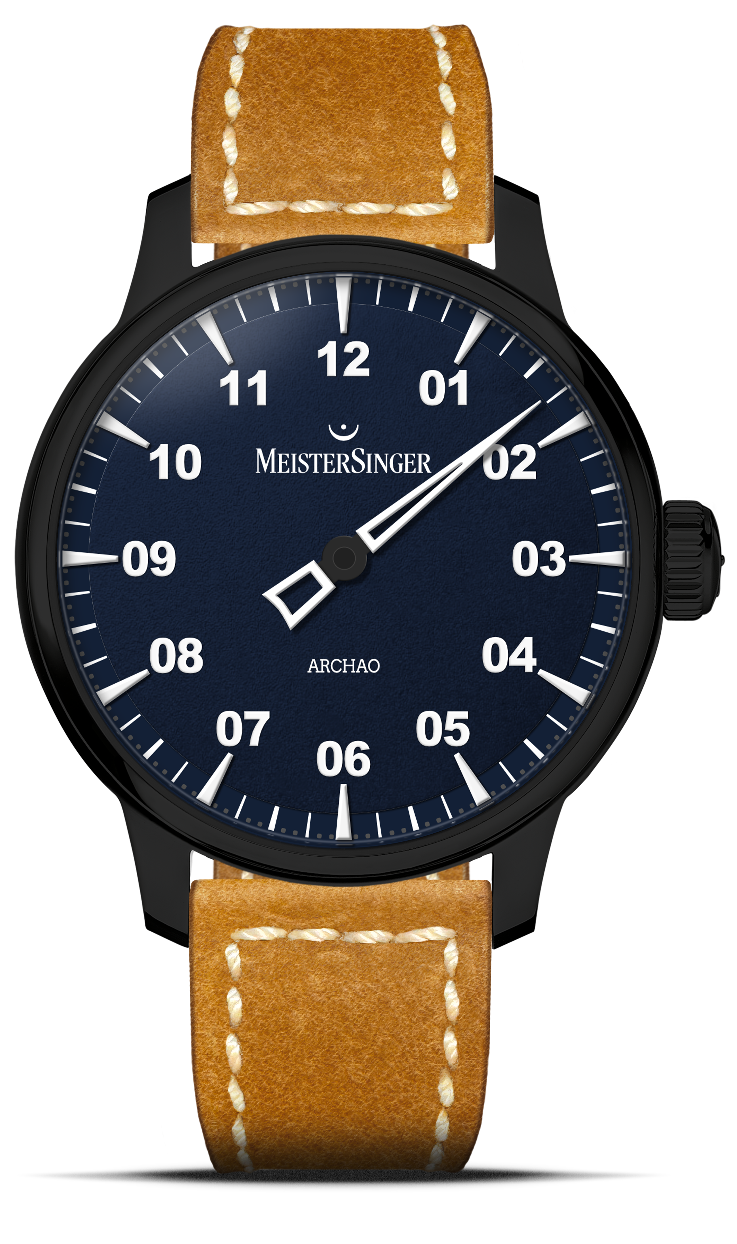 Meister Singer Archao DLC, Blau, Automatikwerk, 43 mm, Lederband Herrenuhr AR908BL