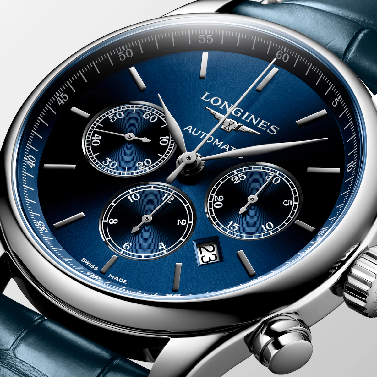 Longines Master Collection Chronograph Blau Lederband Herrenuhr L2.859.4.92.0