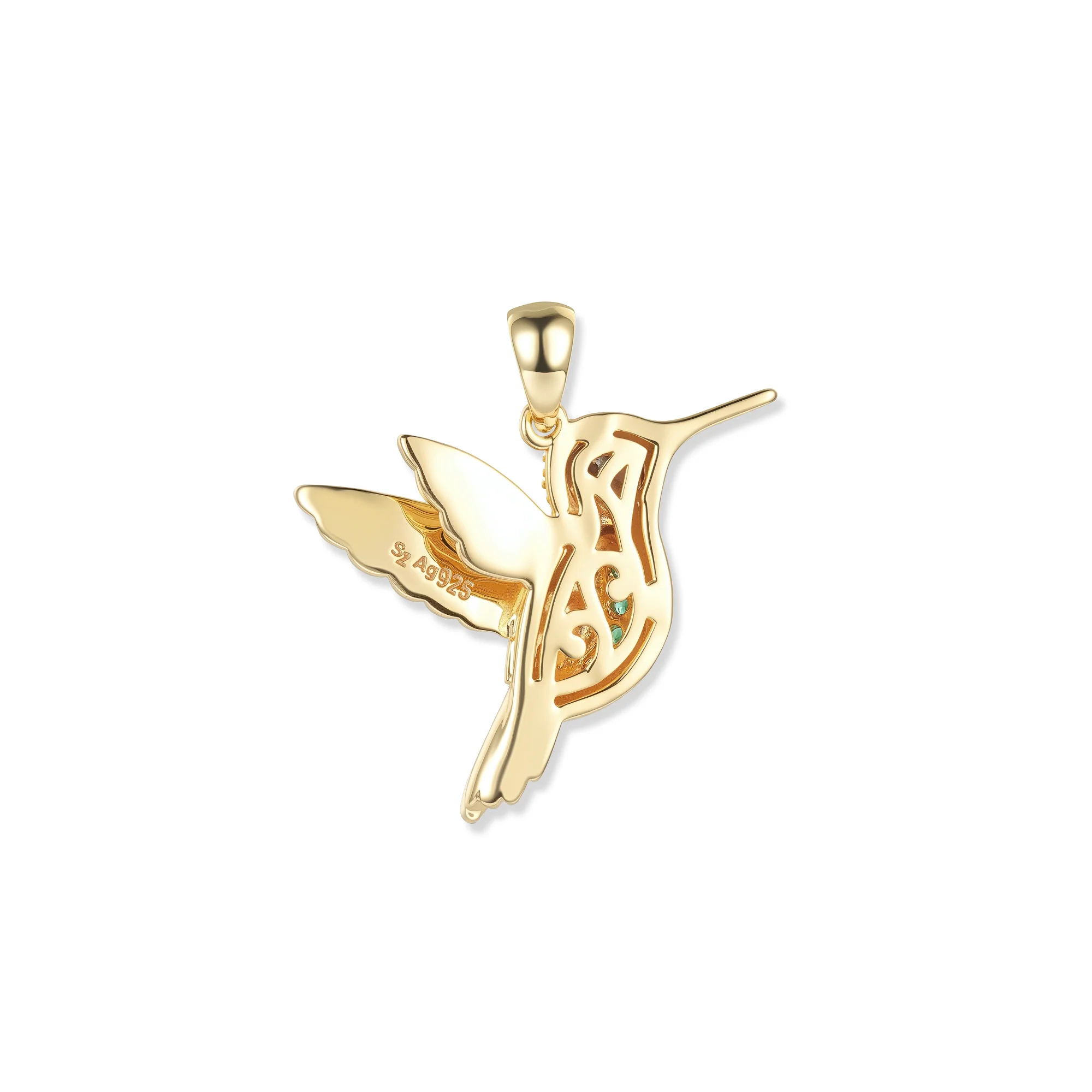 At the time, Nani Hummingbird pendant with green, blue and orange cubic zirconia, 2 x 2.6 cm