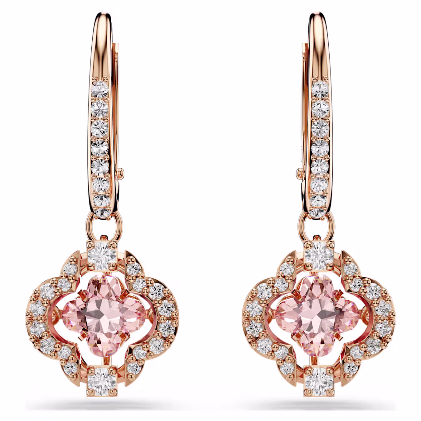 Swarovski Una drop earrings lucky clover, pink, 18k rose gold plated