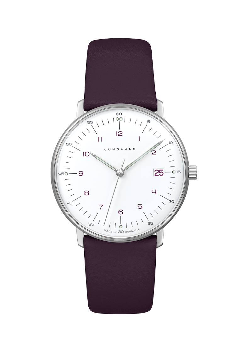 Junghans max bill Damen Lila Lederarmband Damenuhr 47/4558.02