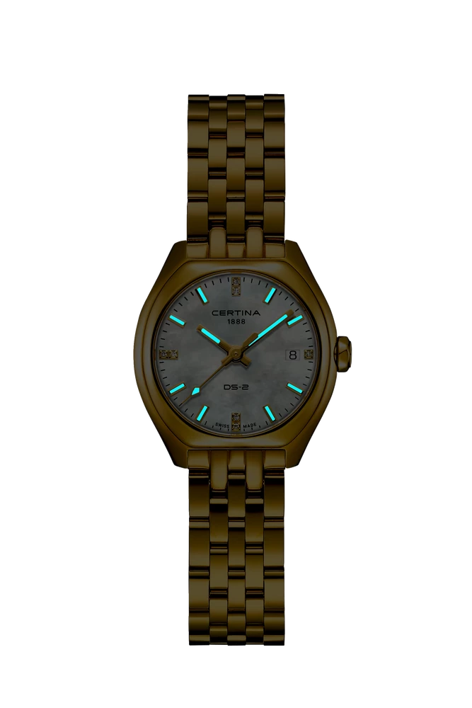 Certina DS-2 Lady Quarz, Edelstahl, Perlmutt, Gold Damenuhr C049.210.33.116.00