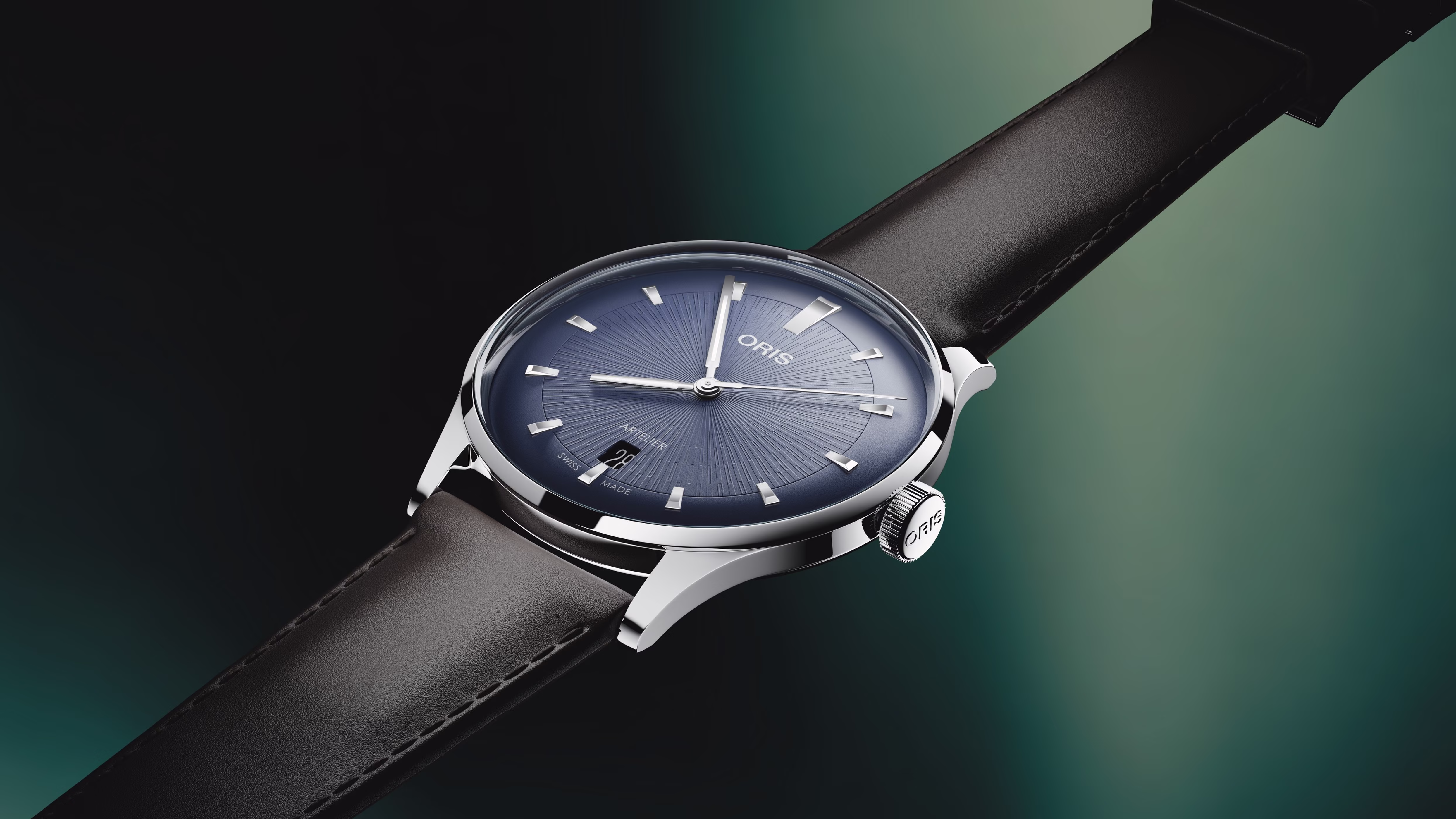 Oris Artelier Date, 38mm, leather strap, automatic, blue men's watch 01 733 7810 4055-07 6 ​​20 17FC