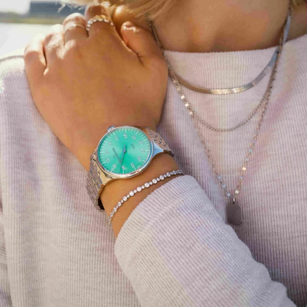 Meister Singer Yaara - Mint mit Silber, 36mm, Automatikuhrwerk Damenuhr YA929S