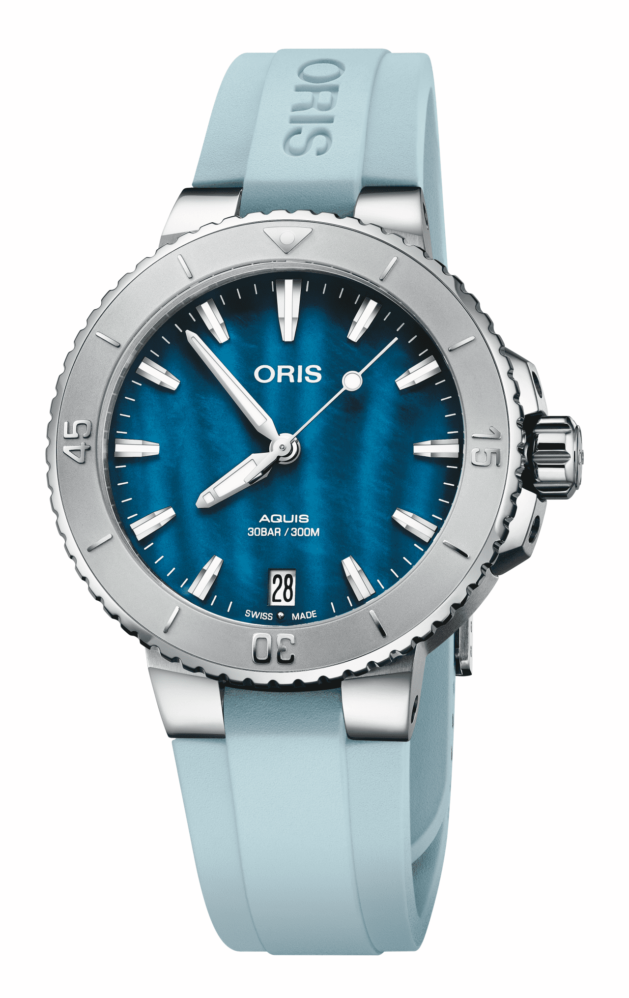 Oris Aquis Date 36,5mm Kautschukband Perlmutt Blau Damenuhr 01 733 7770 4155-07 4 18 65FC