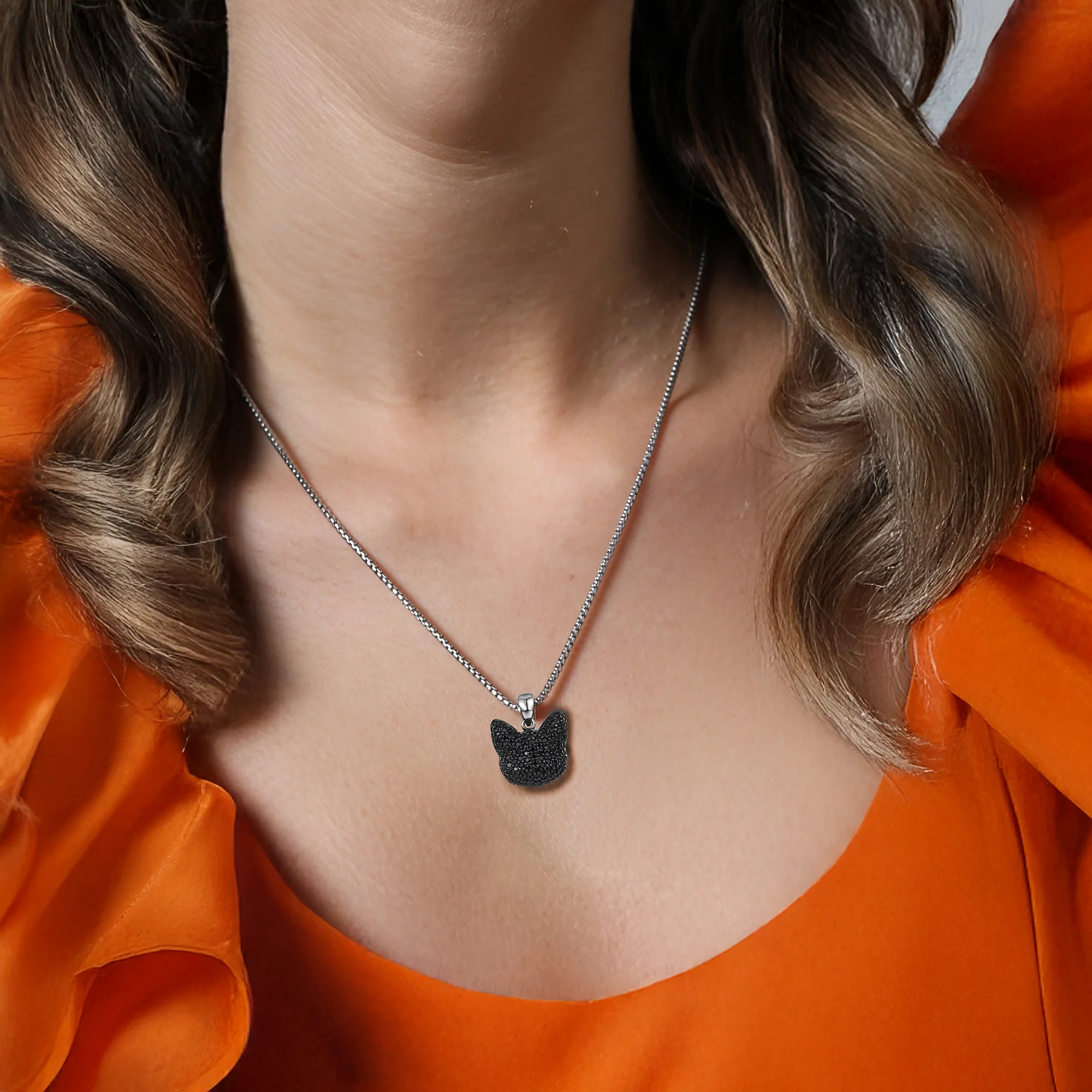 Seinerzeit Anhänger Kuro Katzen Anhänger 925 Sterling Silber, Schwarz