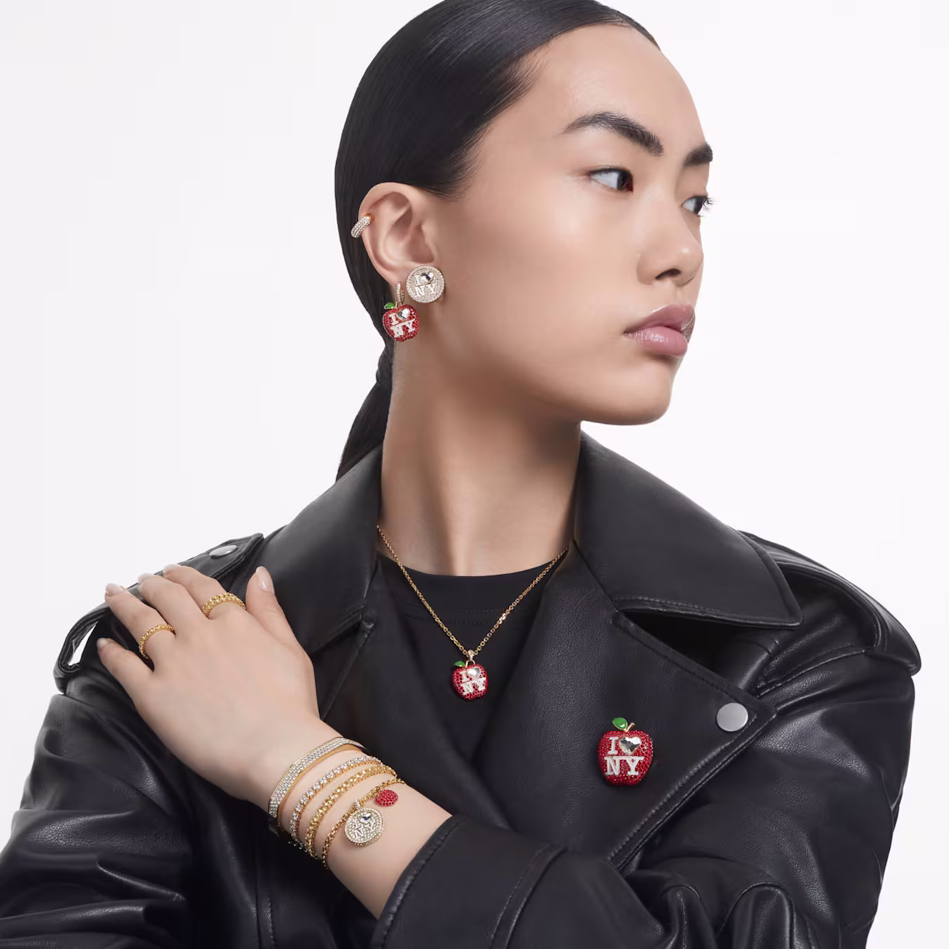 Swarovski Matrix Tennis Bracelet, Round Cut, White, Gold Alloy Layer