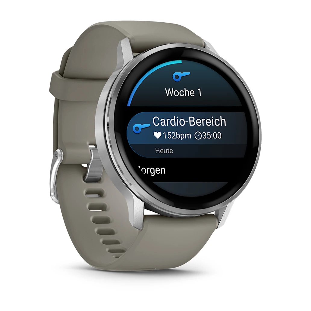 Garmin Venu® 4 - 45 mm Schwarz/Silber mit Schnellwechsel-Silikon-Armband 22 mm Grau Unisexuhr 010-03014-01