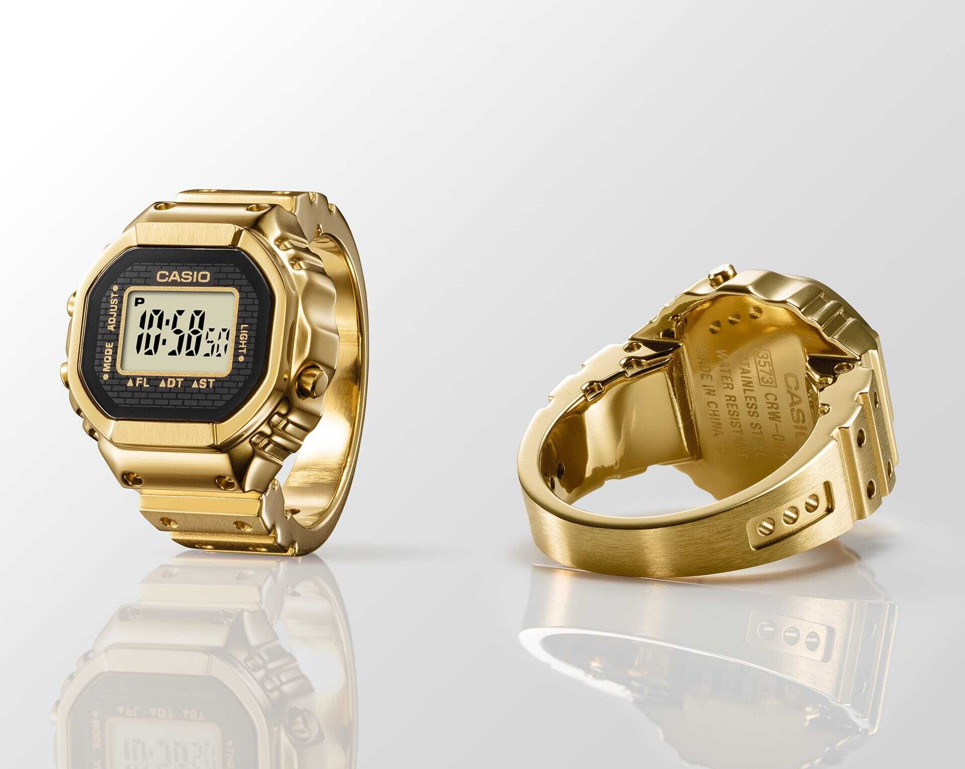 Casio Ringwatch digitale Armbanduhr für den Finger, Gold, größenverstellbar Unisexuhr CRW-001G-9ER