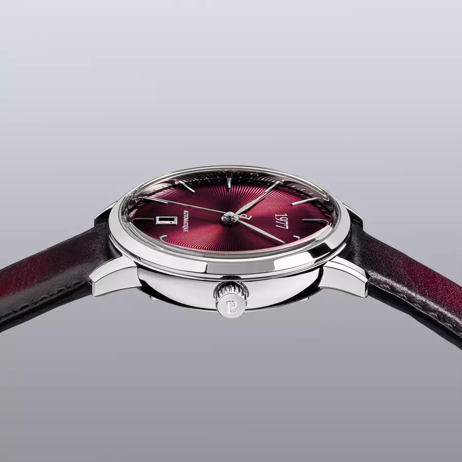 1977 EDMOND Automatique, 40 MM, Cadran Lie-de-vin, Bracelet Cuir Lie-de-vin Men's Watch 1977P01155