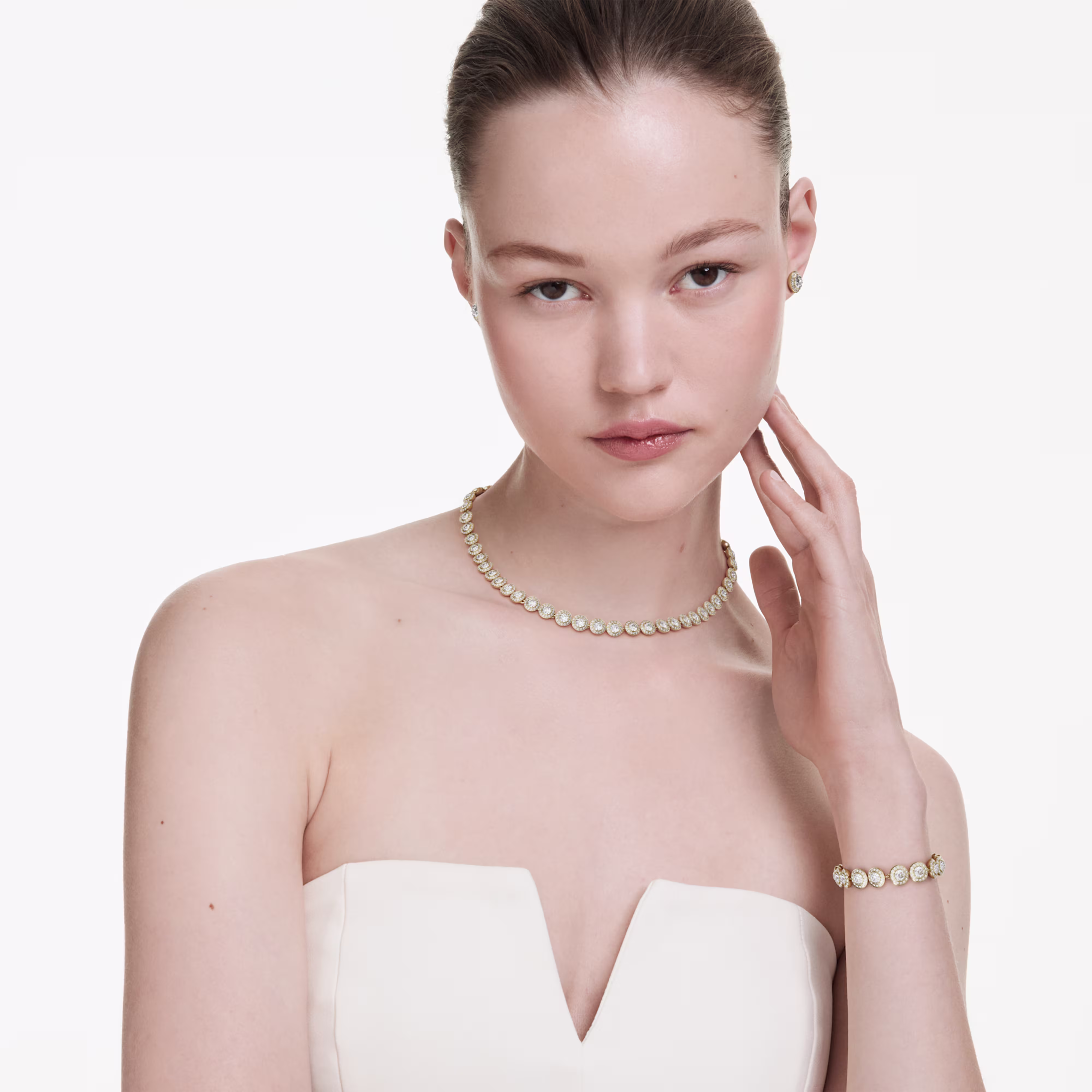 Swarovski  Una Angelic Set Set (3), Rundschliff, Weiß, Goldlegierungsschicht