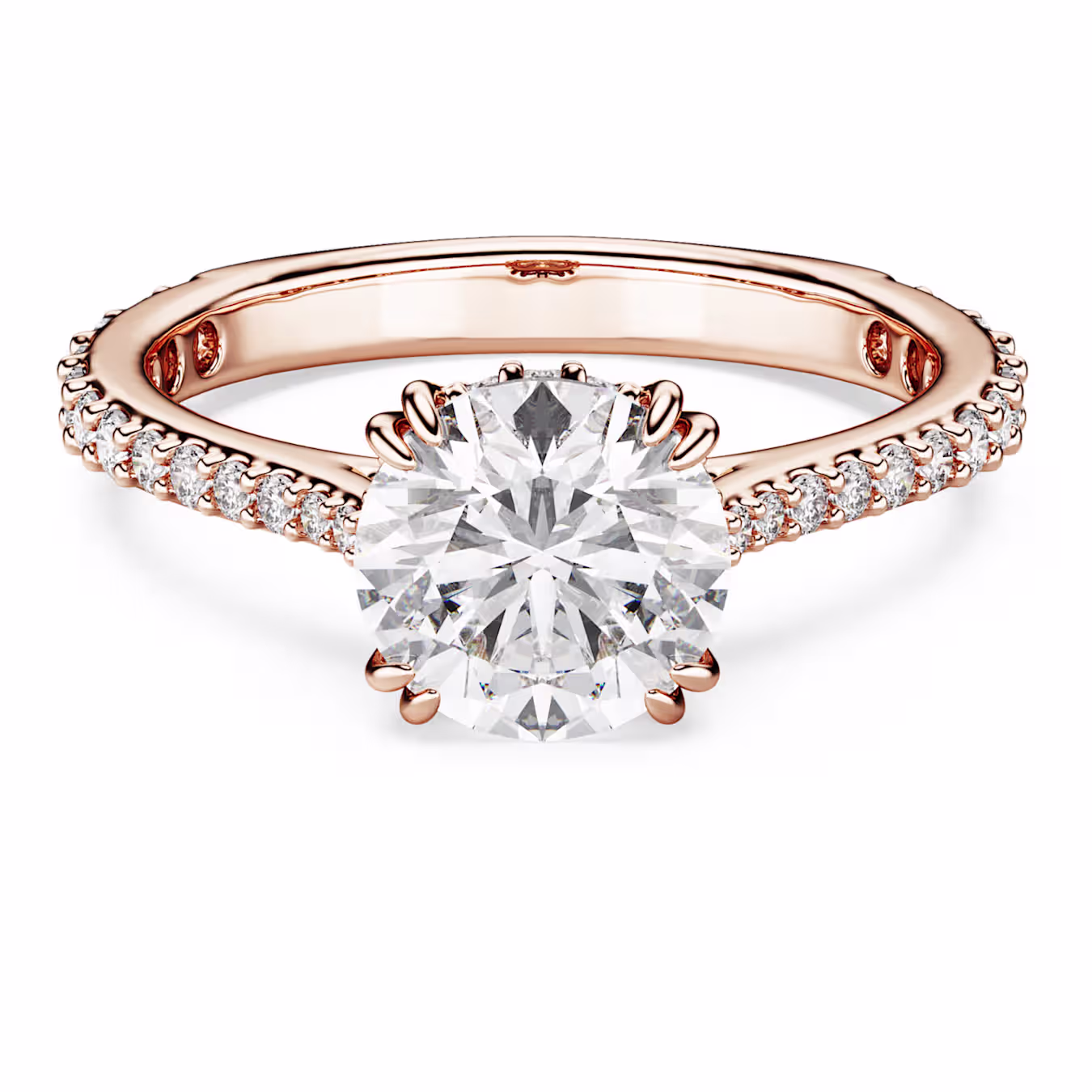 Swarovski Stilla Cocktail Ring, Round Cut, Pavé, White, 18k Rose Gold Plated