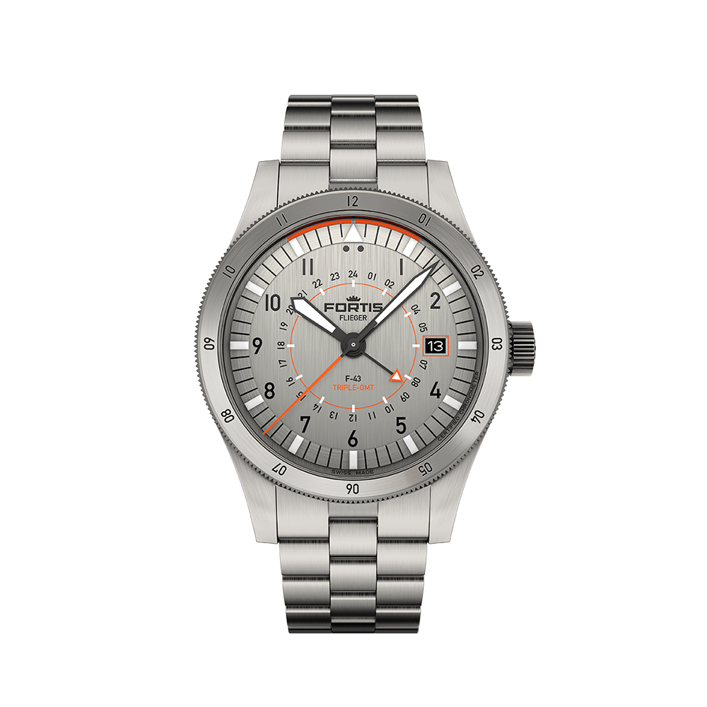 F-43_GMT_Ti_BB-2 Fortis FLIEGER F-43 Triple-GMT Titanium Men's Watch F4260002