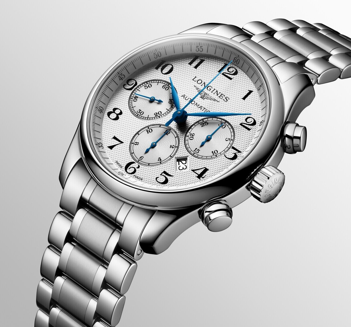 Longines Master Collection Chronograph Silber Lederband Herrenuhr L2.859.4.78.6