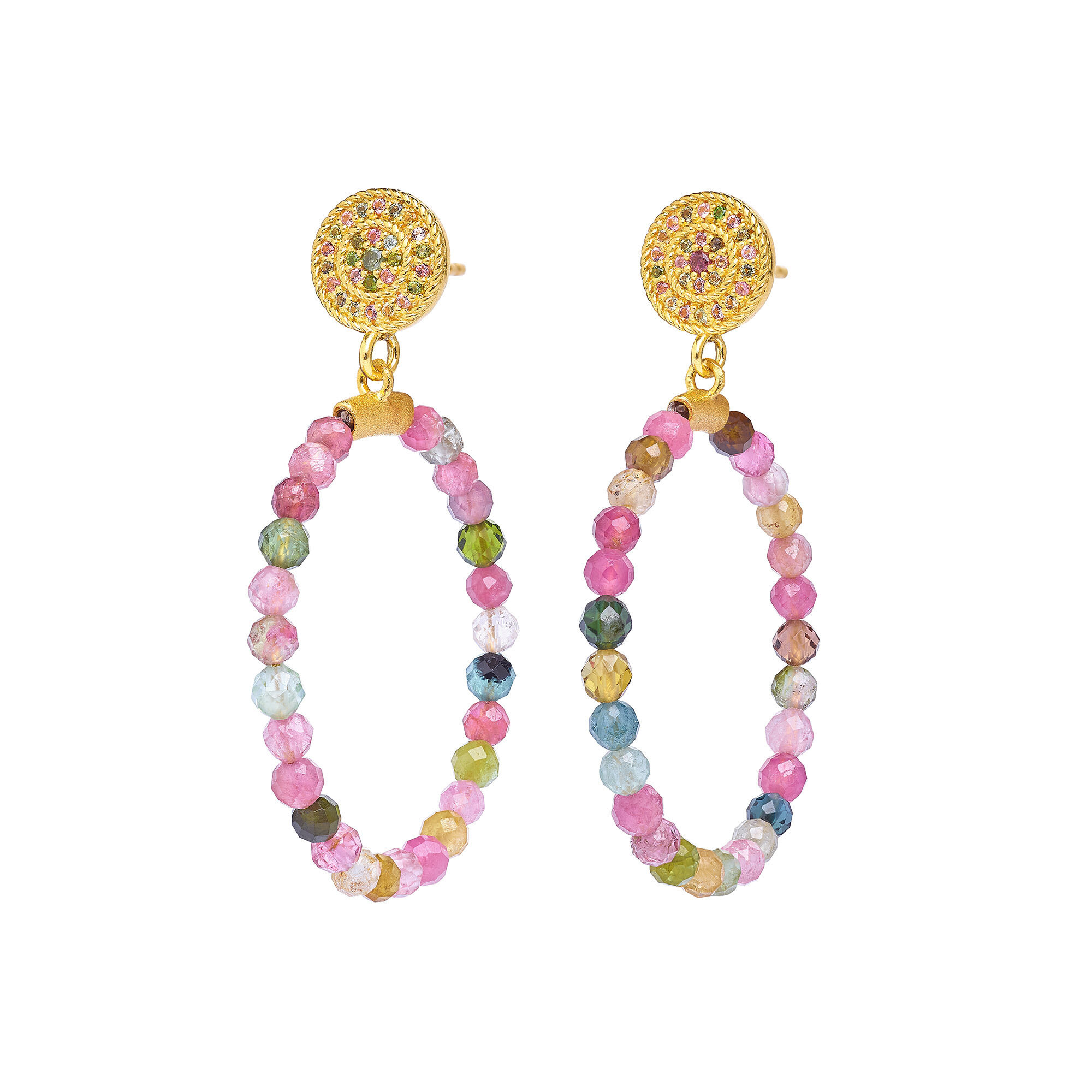 Bernd Wolf Ohrringe Rondelas Designlinie Cleopatra Turmalin, 24-Karat-goldplattiert