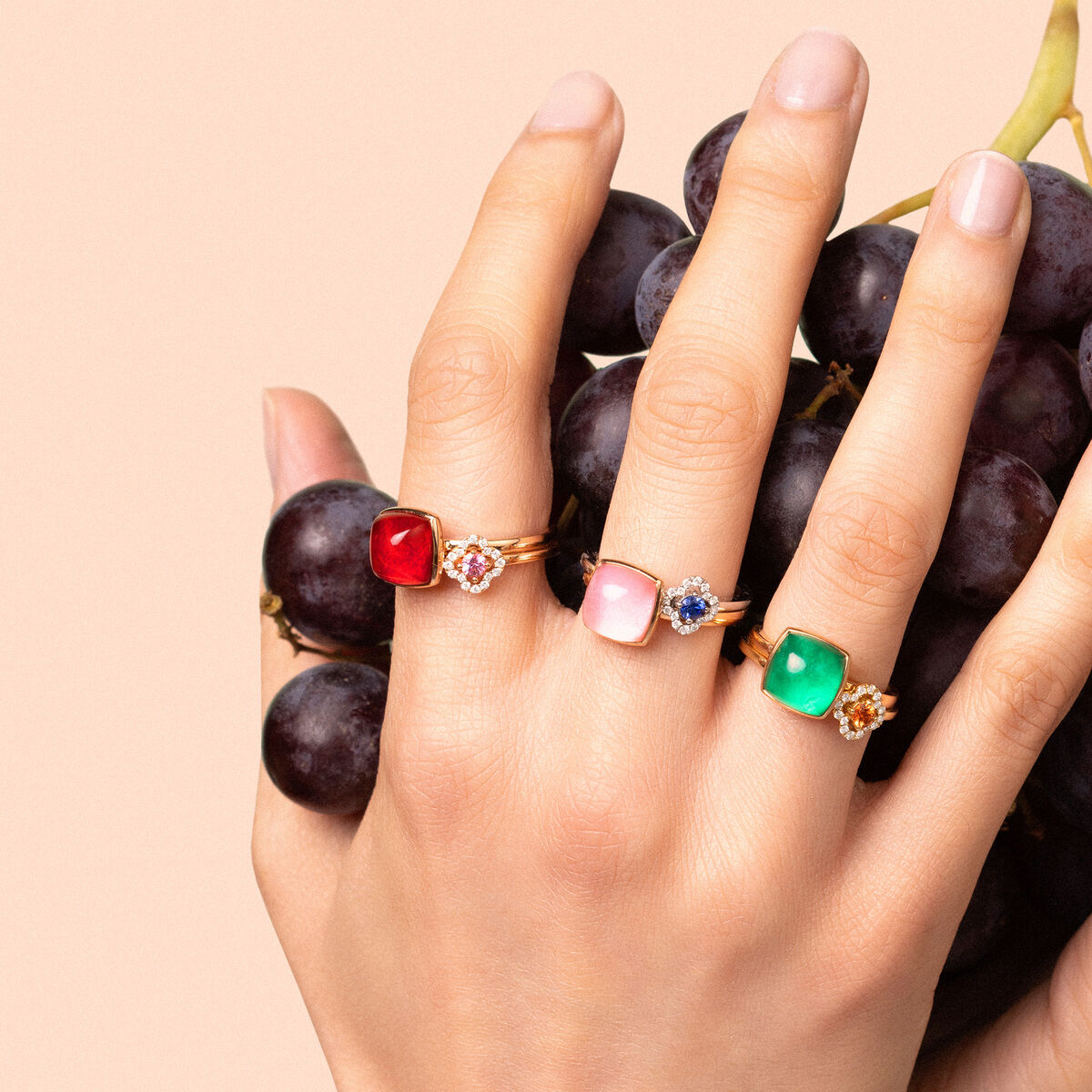 One More Pantelleria Ring in 18 Karat Roségold gefasst mit Bergkristall auf Grünquarz 051576Y3