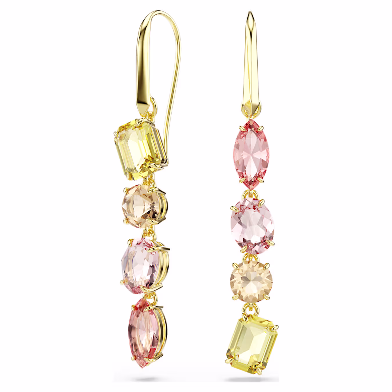 Swarovski  Gema Drop-Ohrhänger Asymmetrisches Design, Verschiedene Schliffe, Rosa, Goldlegierungsschicht