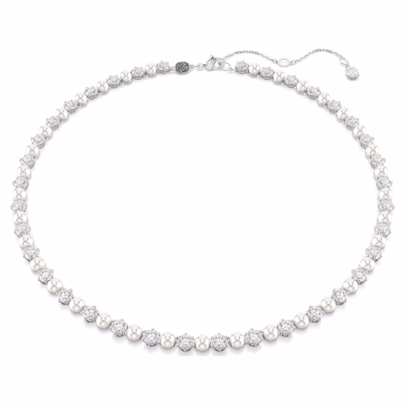 Swarovski Matrix Tennis Halskette Kristallperle, Rundschliff, Weiß, Rhodiniert