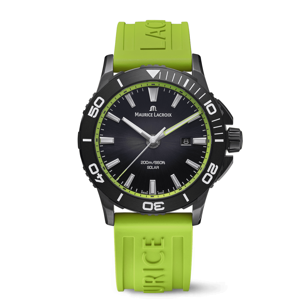 Maurice Lacroix PONTOS S SOLAR SPECIAL EDITION, 42 mm, Neon Green Rubber Strap Men's Watch PT1008-DLB00-330-5