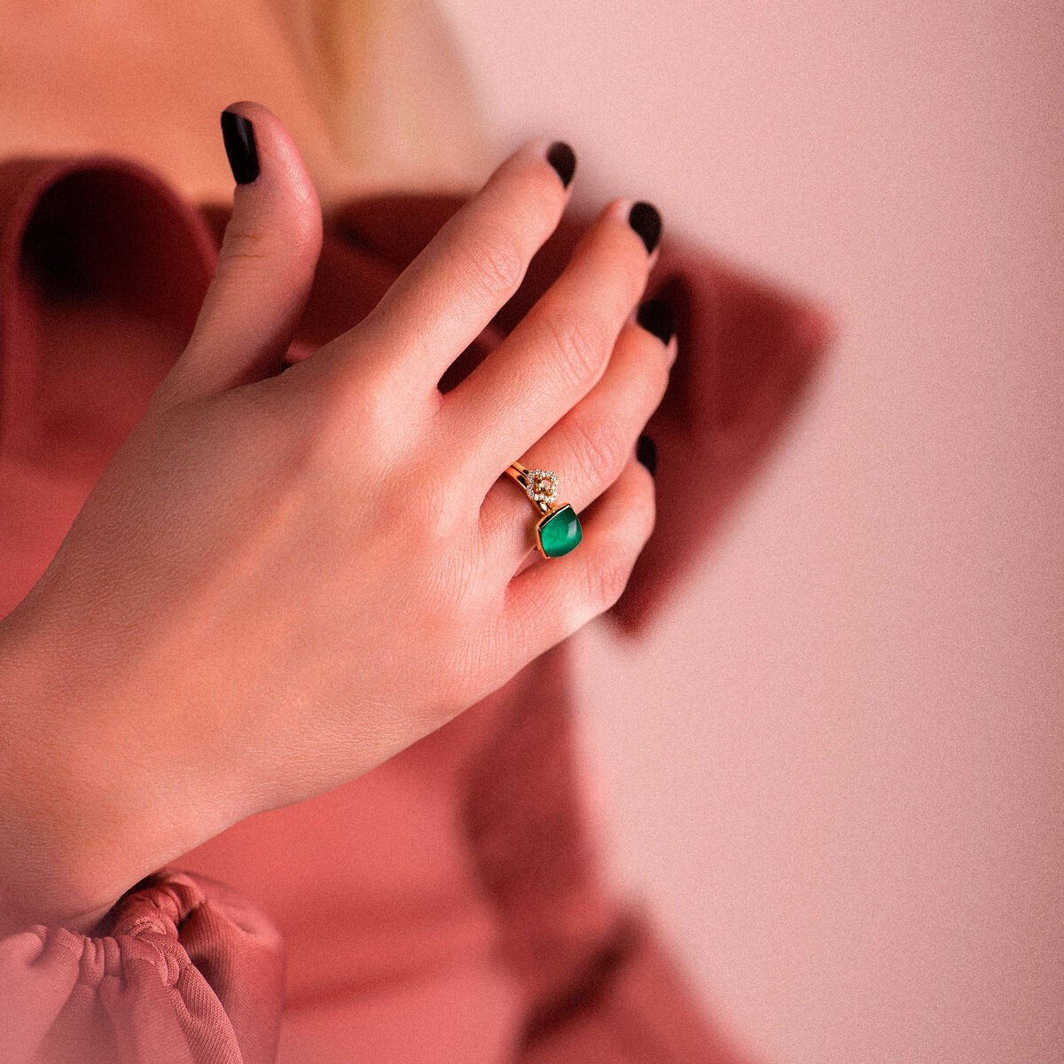 One More Pantelleria Ring in 18 Karat Roségold gefasst mit Bergkristall auf Grünquarz 051576Y3