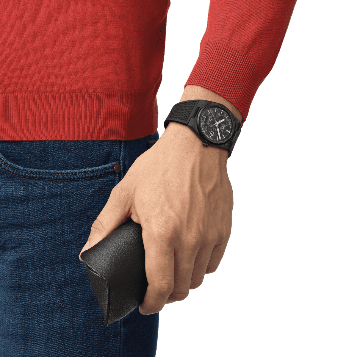 T137-907-97-201-00_WRIST_1 Tissot PRX 80 Herrenuhr CARBON T137.907.97.201.00 Set mit weißen Silikonband