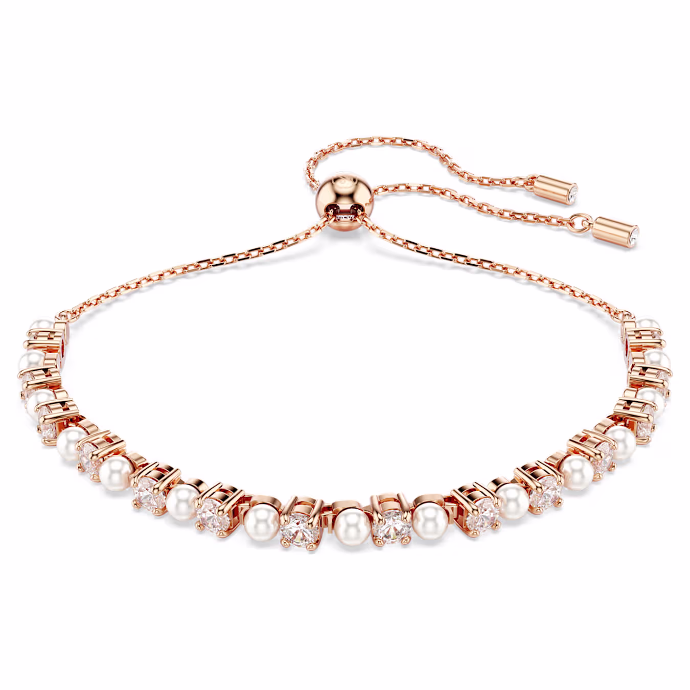 Swarovski Matrix Tennis Bracelet, Crystal Bead, Round Cut, White, 18k Rose Gold Plated