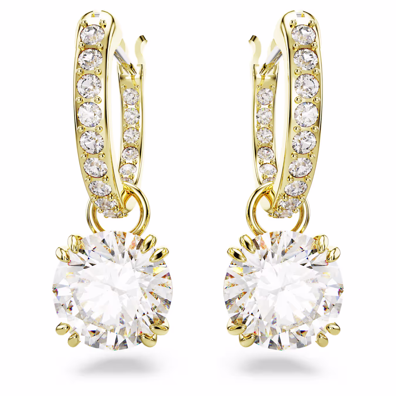 Swarovski Stilla Drop Earrings, Round Cut, White, 18k Gold Plated