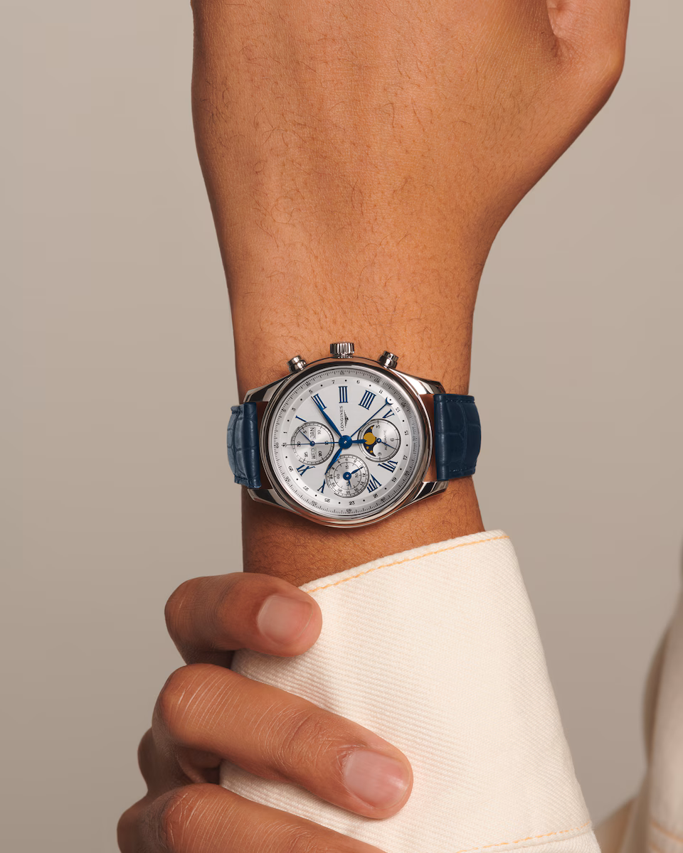 Longines Master Collection Chrono Mondphase Silber Lederband Herrenuhr L2.773.4.71.2