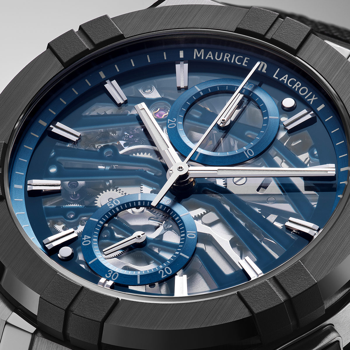 Maurice Lacroix AIKONIC AUTOMATIC CHRONOGRAPH SKELETON BLAU Herrenuhr AC8018-SSL20-030-4