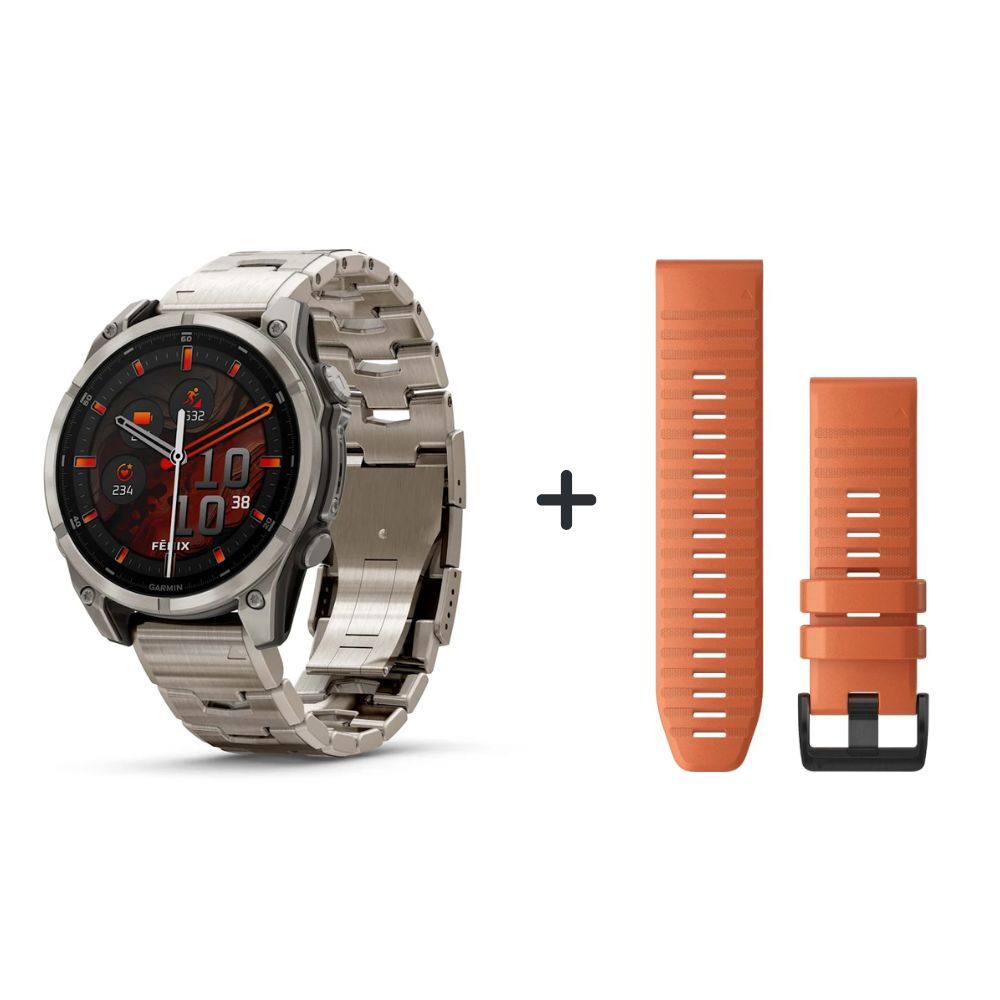 Garmin fēnix® 8 - 47 mm AMOLED Sapphire Graphit/Titanium Titan 010-02904-11 Bundle mit orangenem Silikonband  Garmin fēnix® 8 - 47 mm AMOLED Sapphire Graphit/Titanium Titan 010-02904-11 Bundle mit orangenem Silikonband