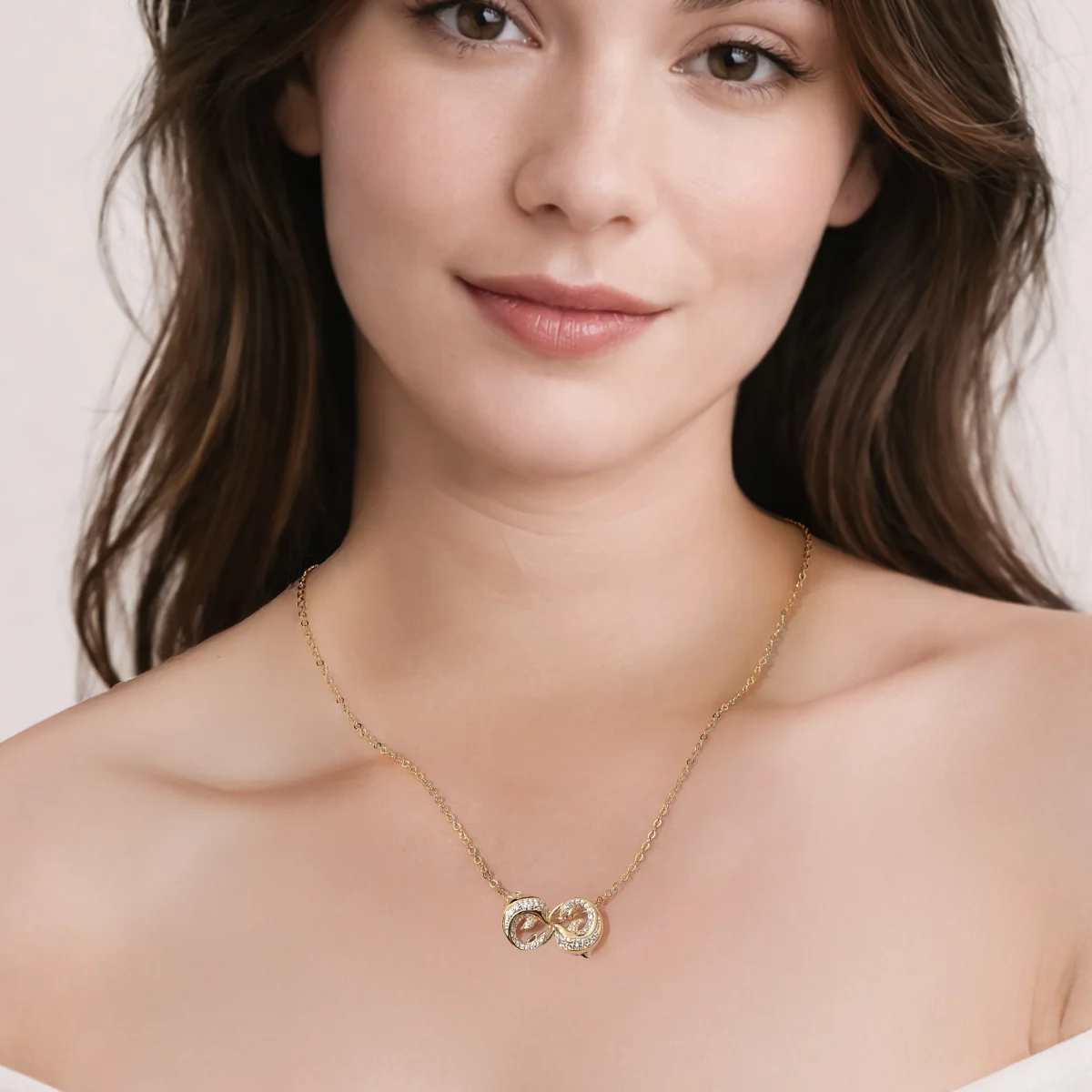 At the time, Crystal Dolphin Infinity Pendant, infinity symbol, white zirconia