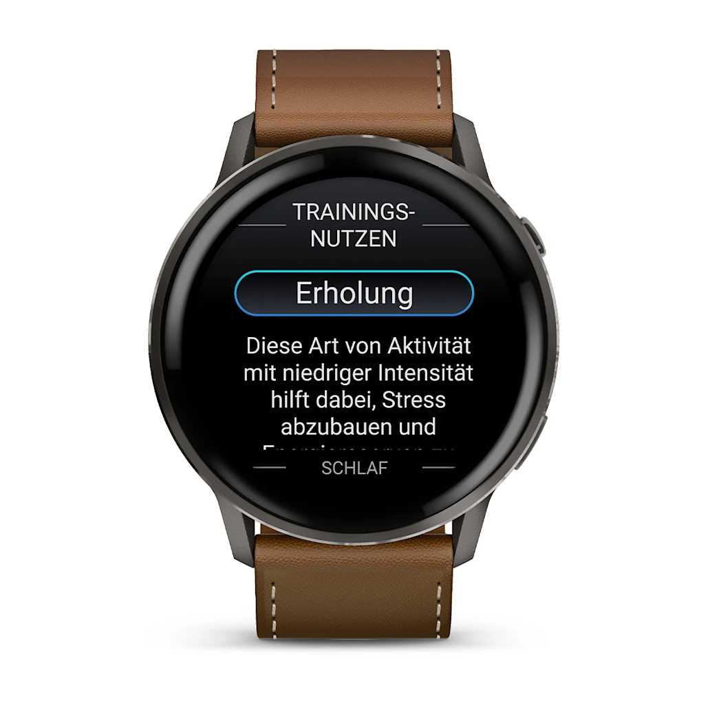 Garmin Venu® 4 - 45 mm Schwarz/Schiefergrau mit Schnellwechsel-Leder-Armband 22 mm Dunkelbraun Unisexuhr 010-03014-03