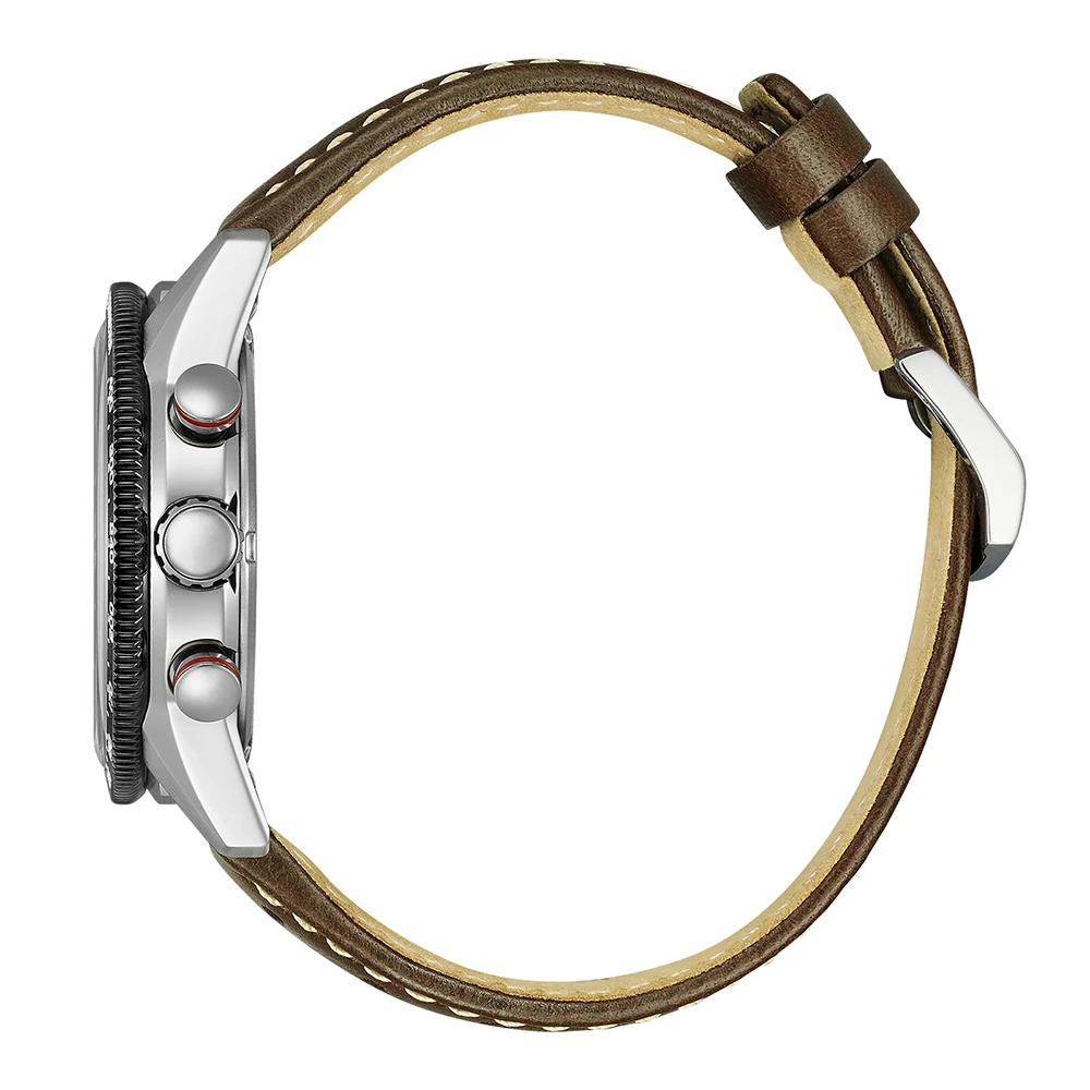 Citizen Eco-Drive Racing Chronograph, Leder weiß, 39.9mm Herrenuhr CA4714-04A