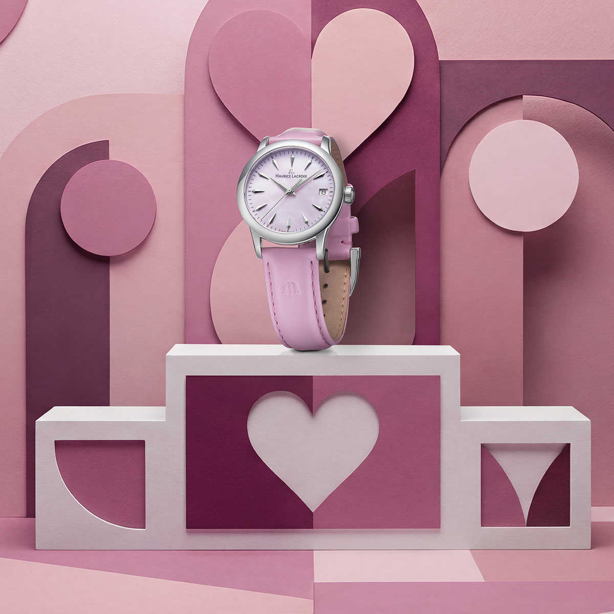 Maurice Lacroix 1975 Quartz 33mm, Quarzwerk, Lederband Rosa Damenuhr 751006-SS001-560-6