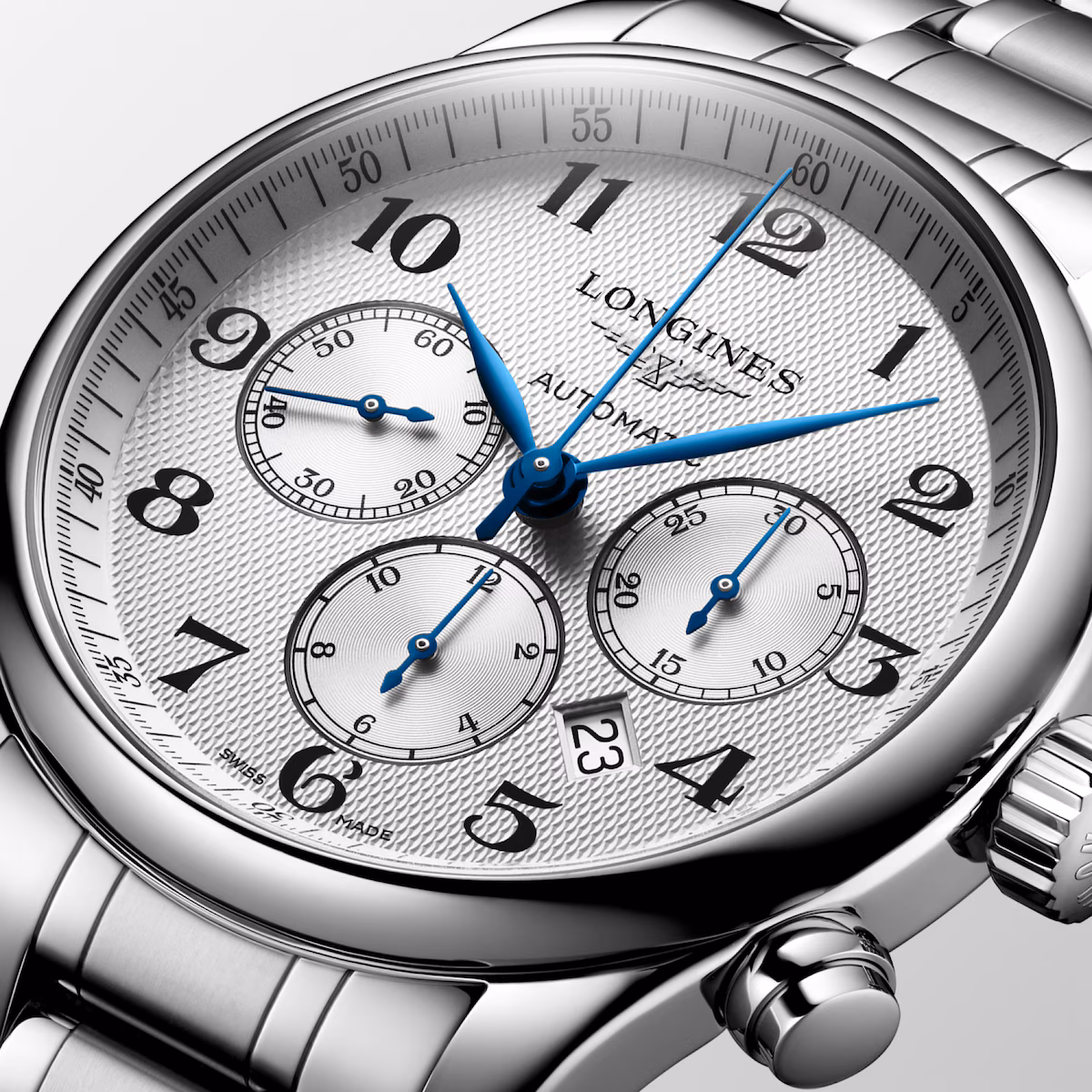 Longines Master Collection Chronograph Silber Lederband Herrenuhr L2.859.4.78.6