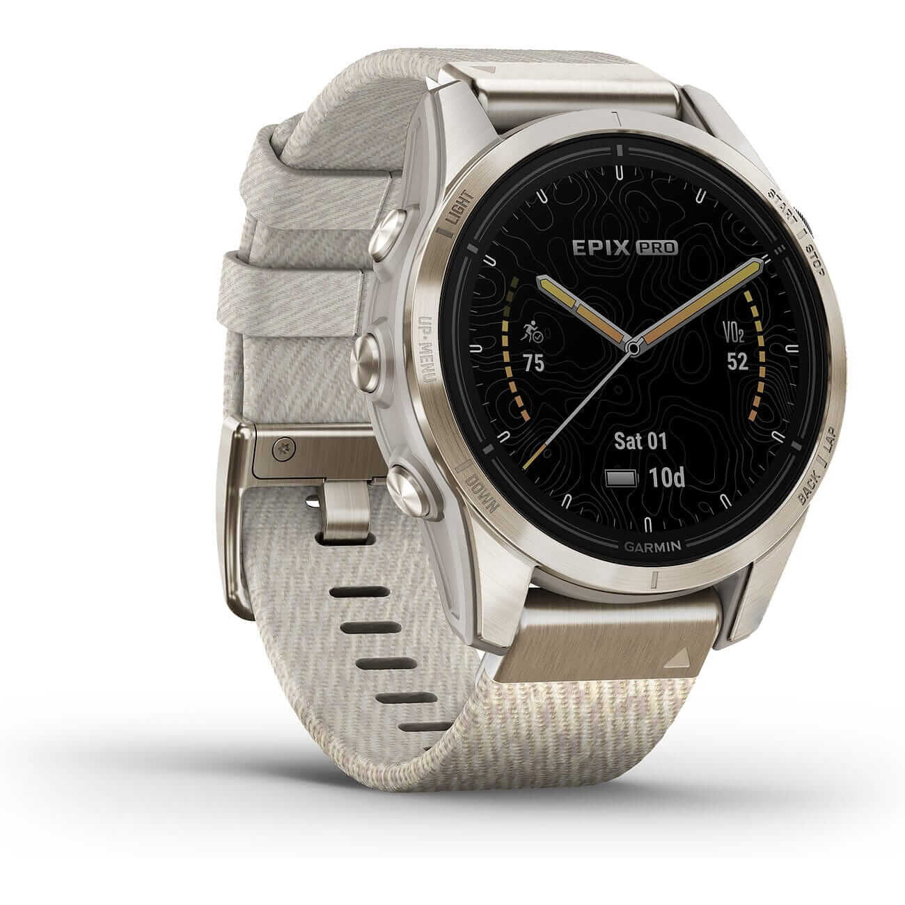 Garmin Epix™ Pro Gen 2 Sapphire 42mm beige/soft gold with nylon strap and silicone strap 010-02802-20