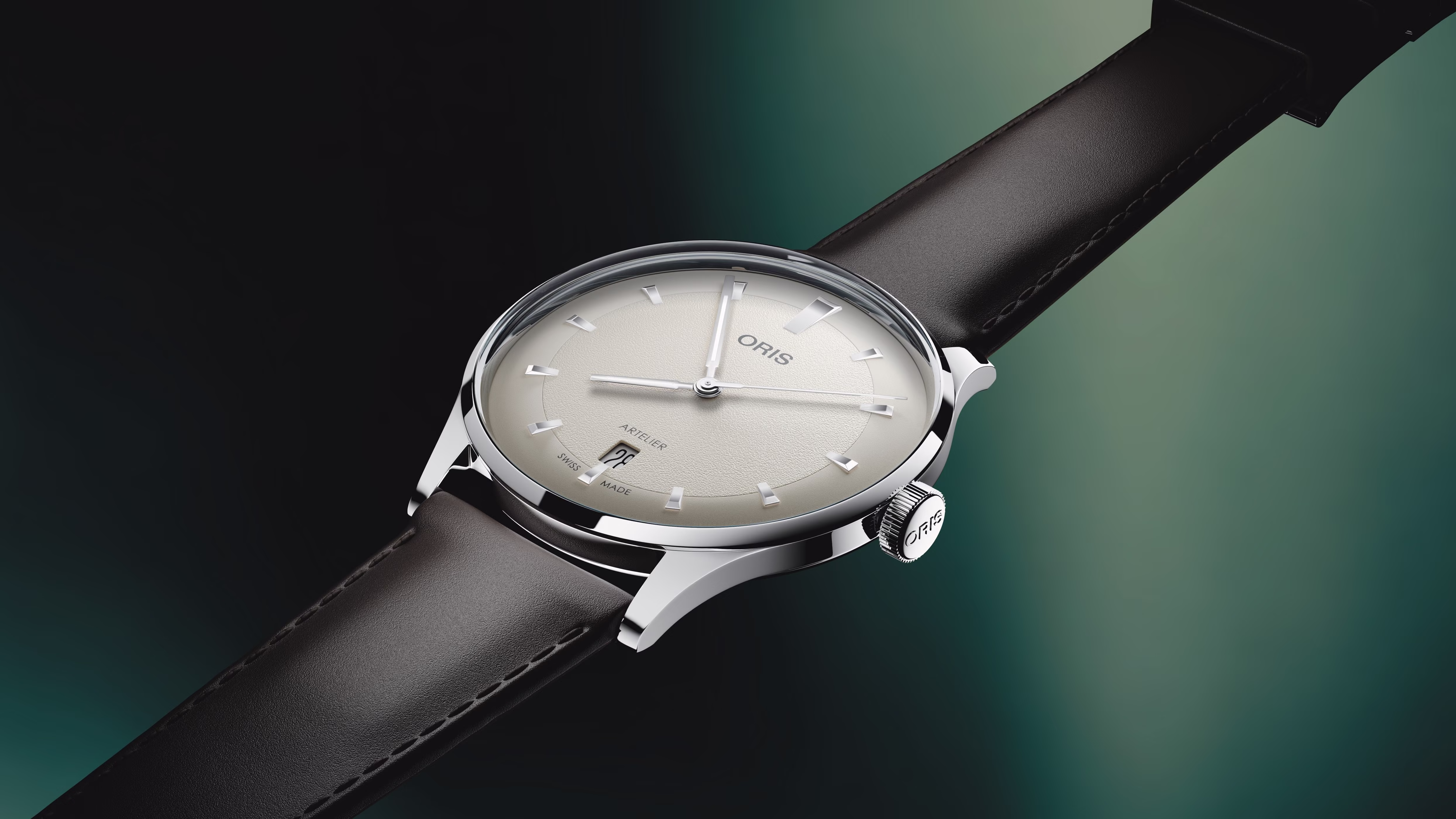 Oris Artelier Date, 38mm, automatic, leather strap, white men's watch 01 733 7810 4051-07 6 ​​20 17FC