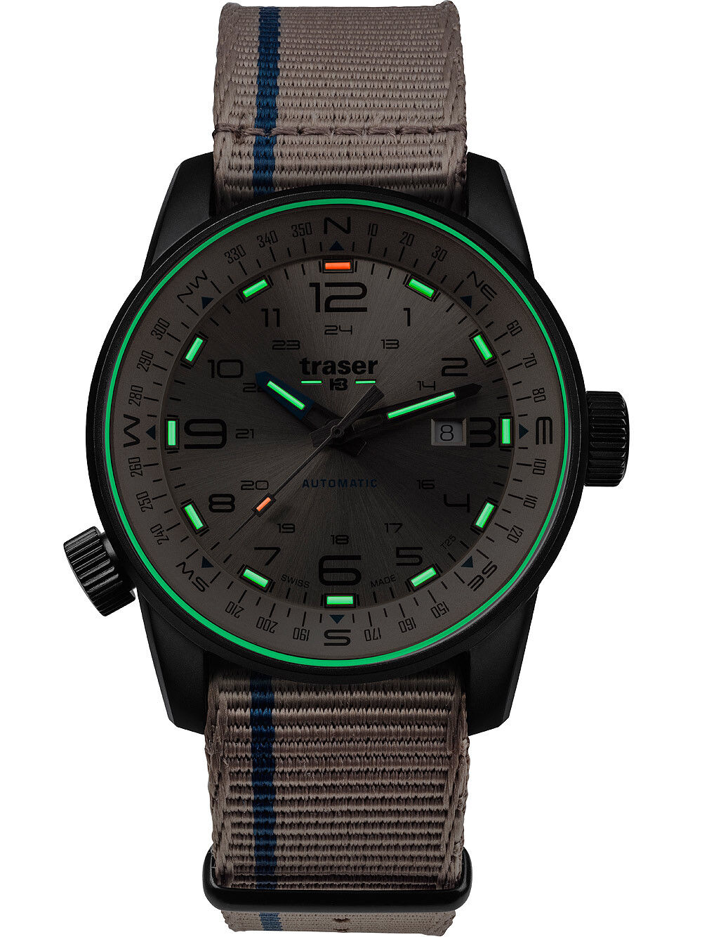 110454_frontal_nato_evening Traser H3 P68 Pathfinder Automatic Beige Herrenuhr 110454