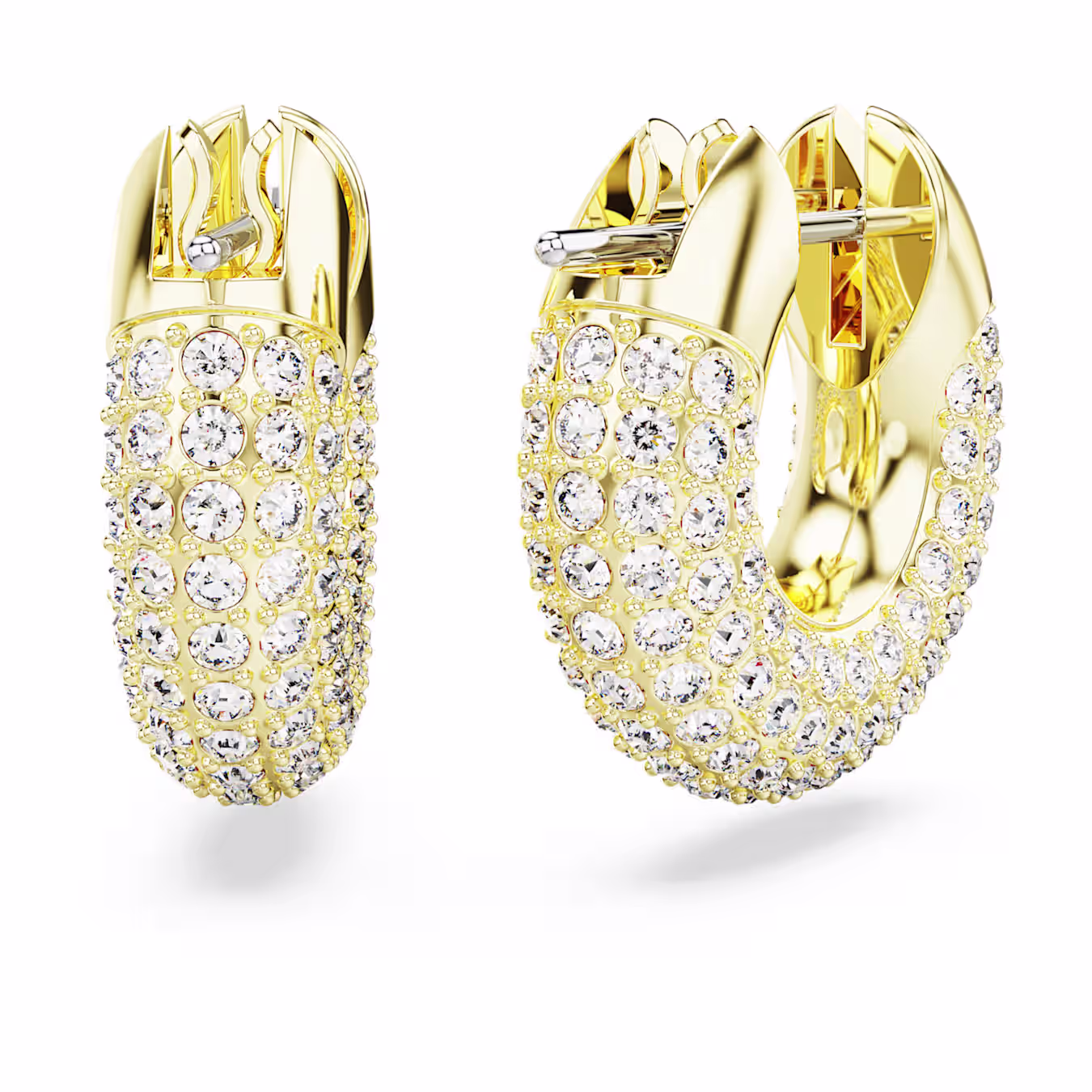 Swarovski Dextera hoop earrings, small, white, gold alloy layer, 1.5 x 1.5 cm