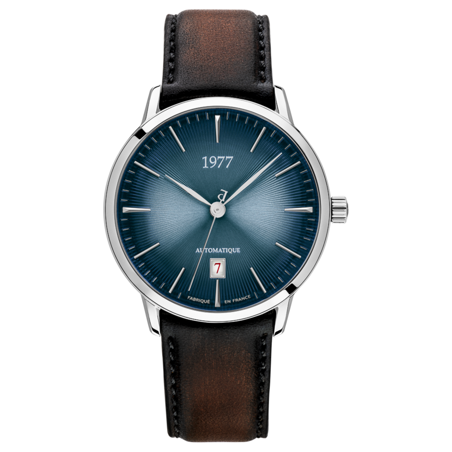 1977 EDMOND Automatique, 40 MM, Cadran Bleu, Bracelet Cuir Marron Men's Watch 1977P01164