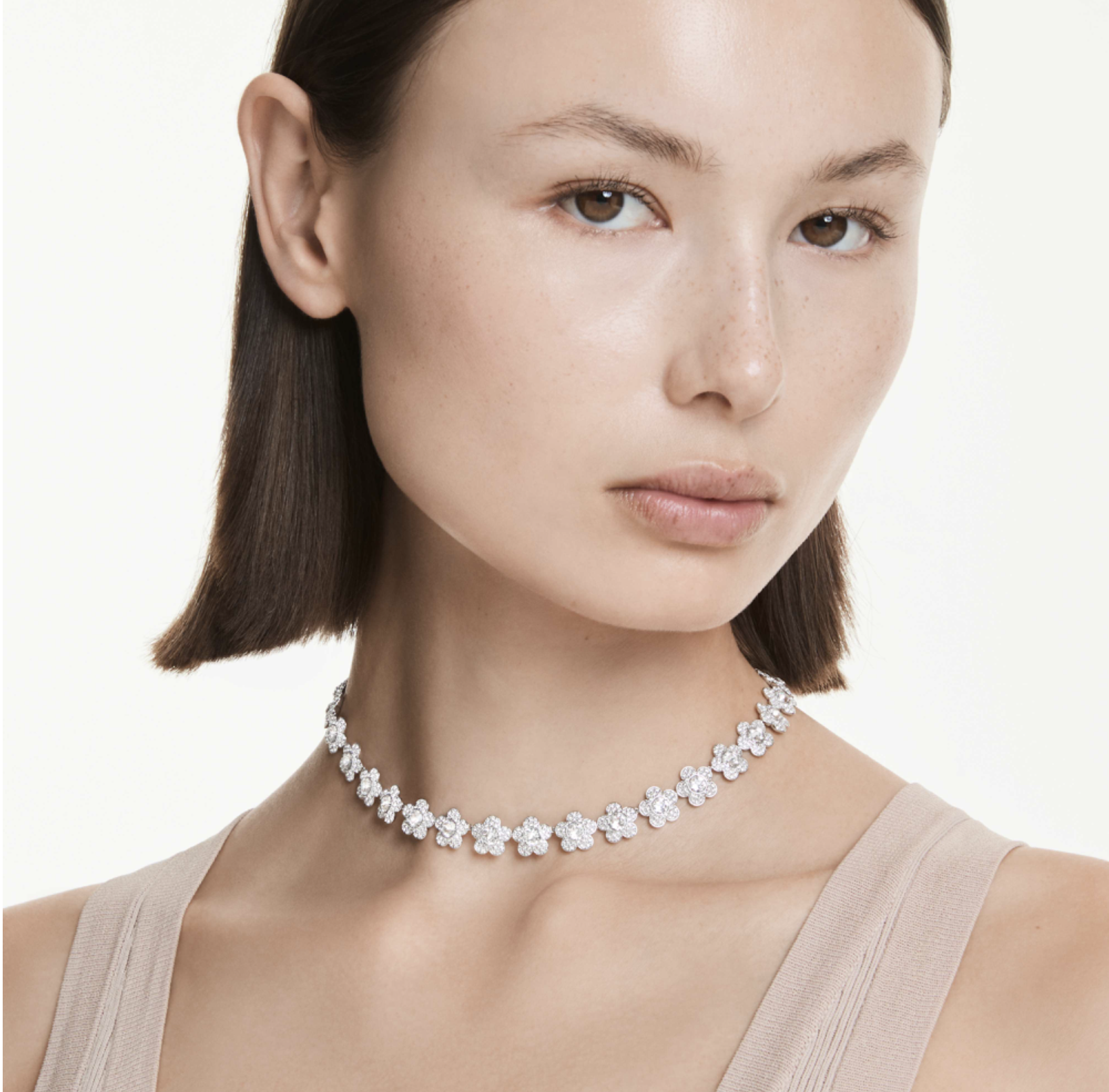 Swarovski  Ariana Grande x Swarovski Halskette, Rundschliff, Blume, Weiß, Rhodiniert