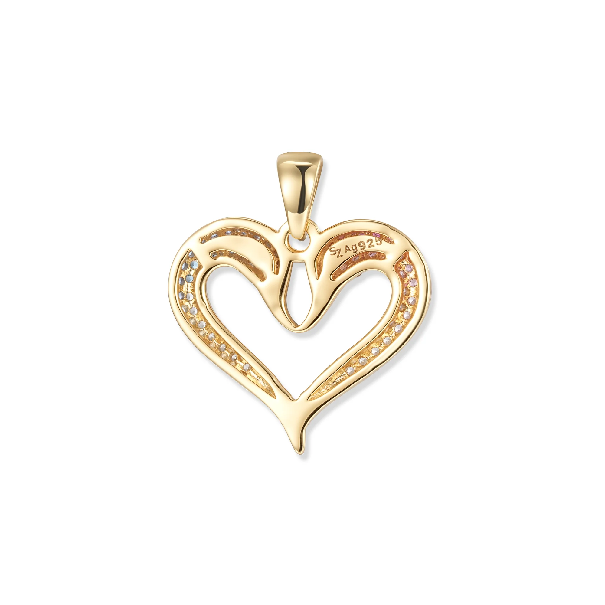 At the time, a swan heart pendant featuring pink and blue cubic zirconia, 18K gold plated.