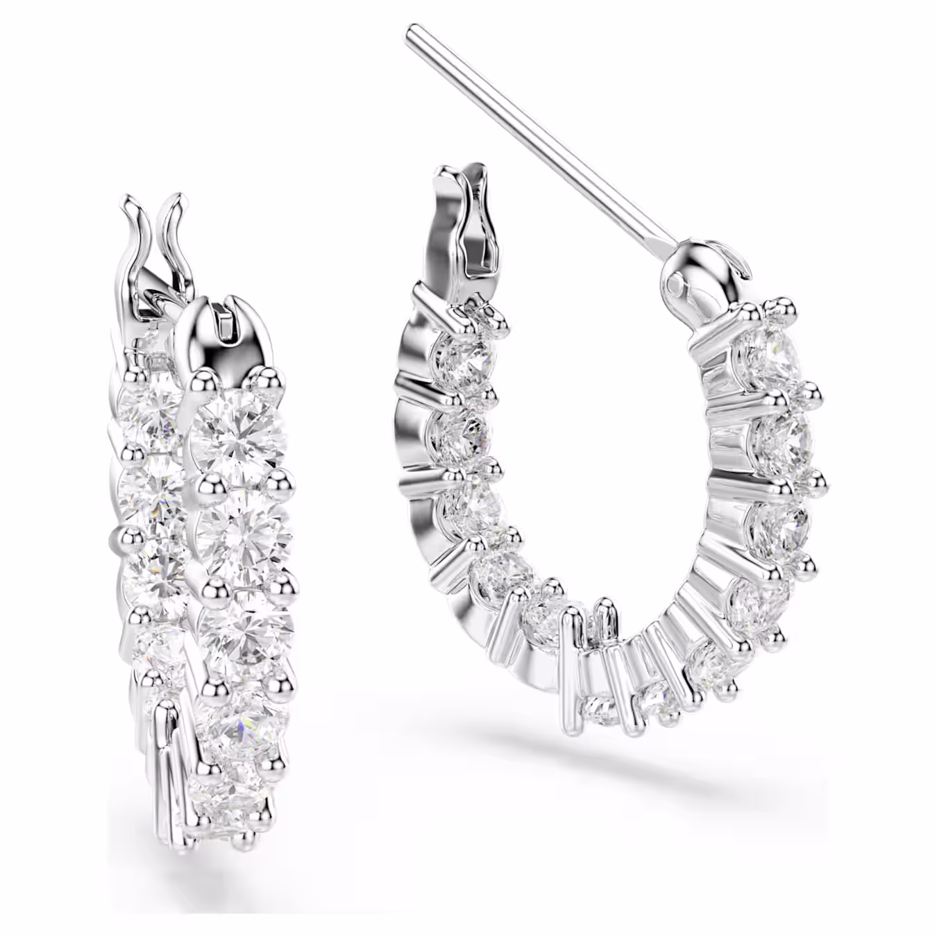 Swarovski Matrix Vittore hoop earrings, round cut, white, rhodium-plated