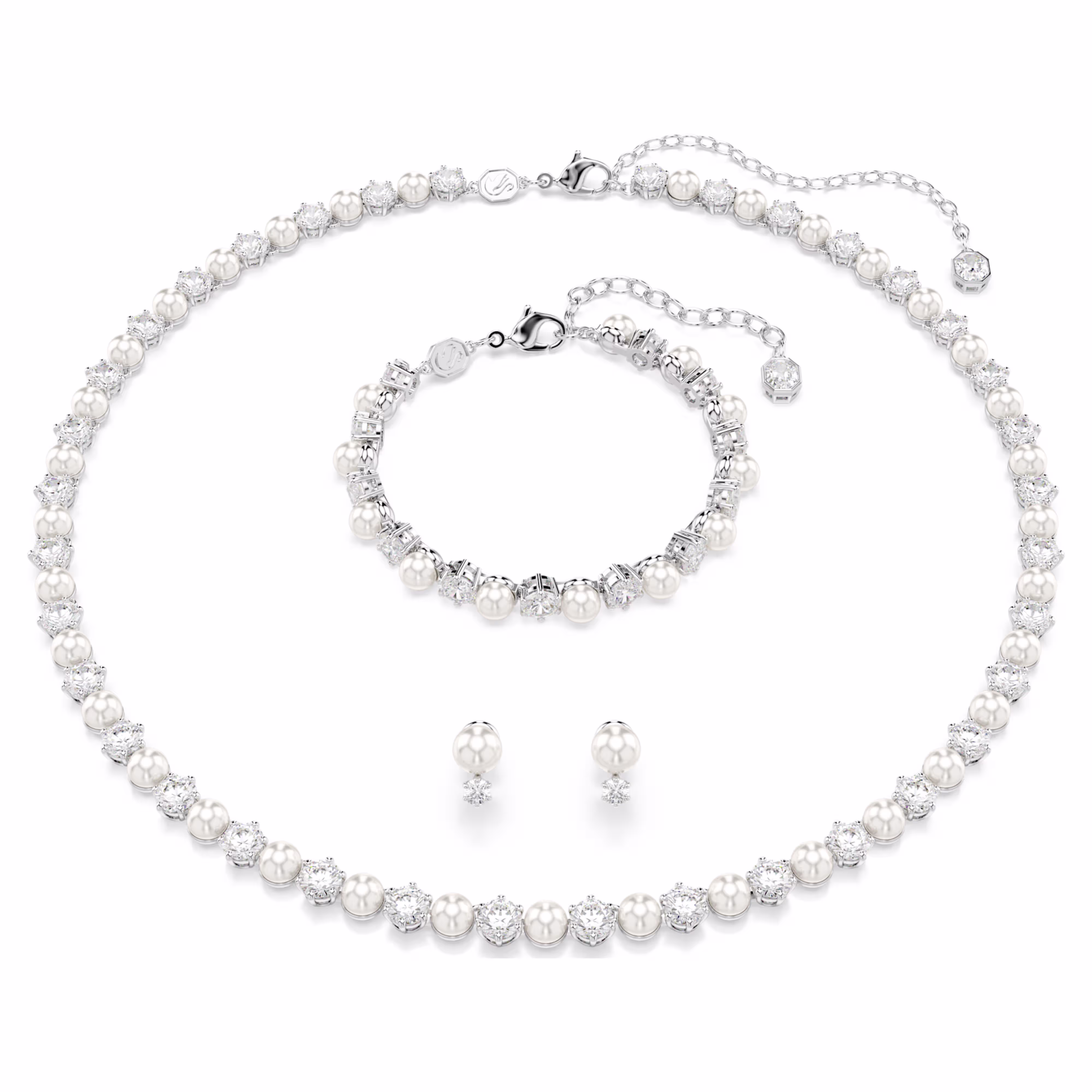 Swarovski  Matrix Set Kristallperle, Rundschliff, Weiß, Rhodiniert