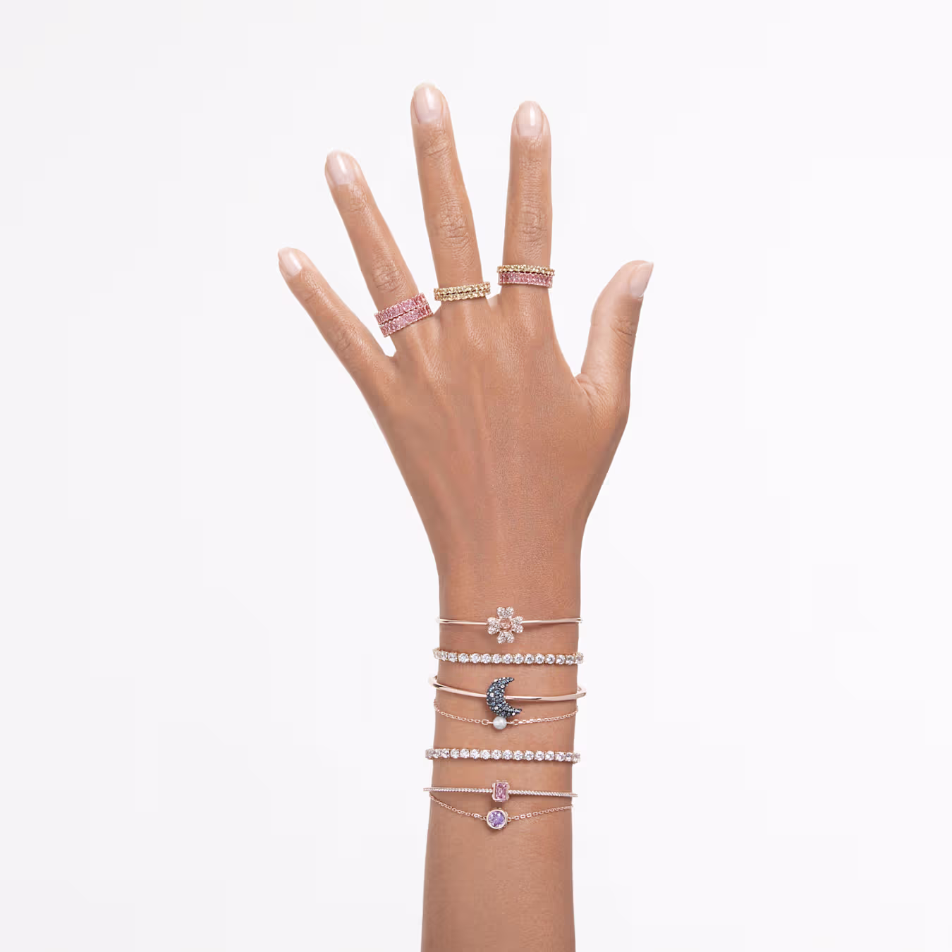 Swarovski Matrix Tennis Bracelet, Round Cut, White, 18k Rose Gold Plated