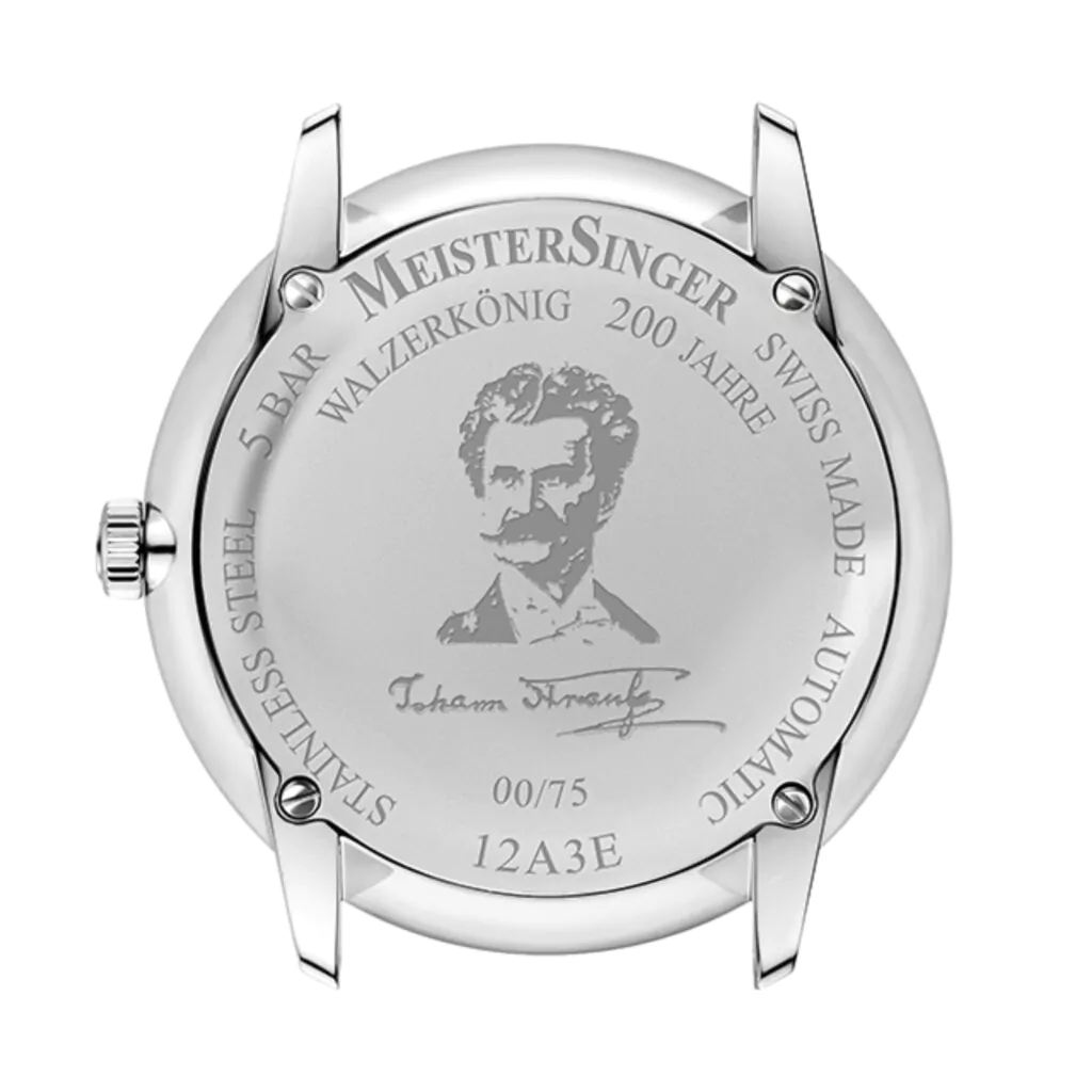 Meister Singer Edition Johann Strauß Neo Hellblau, 36mm, Limitiert auf 75 Stück, Schweizer Automatikwerk Herrenuhr ED-NES-STRAUSS