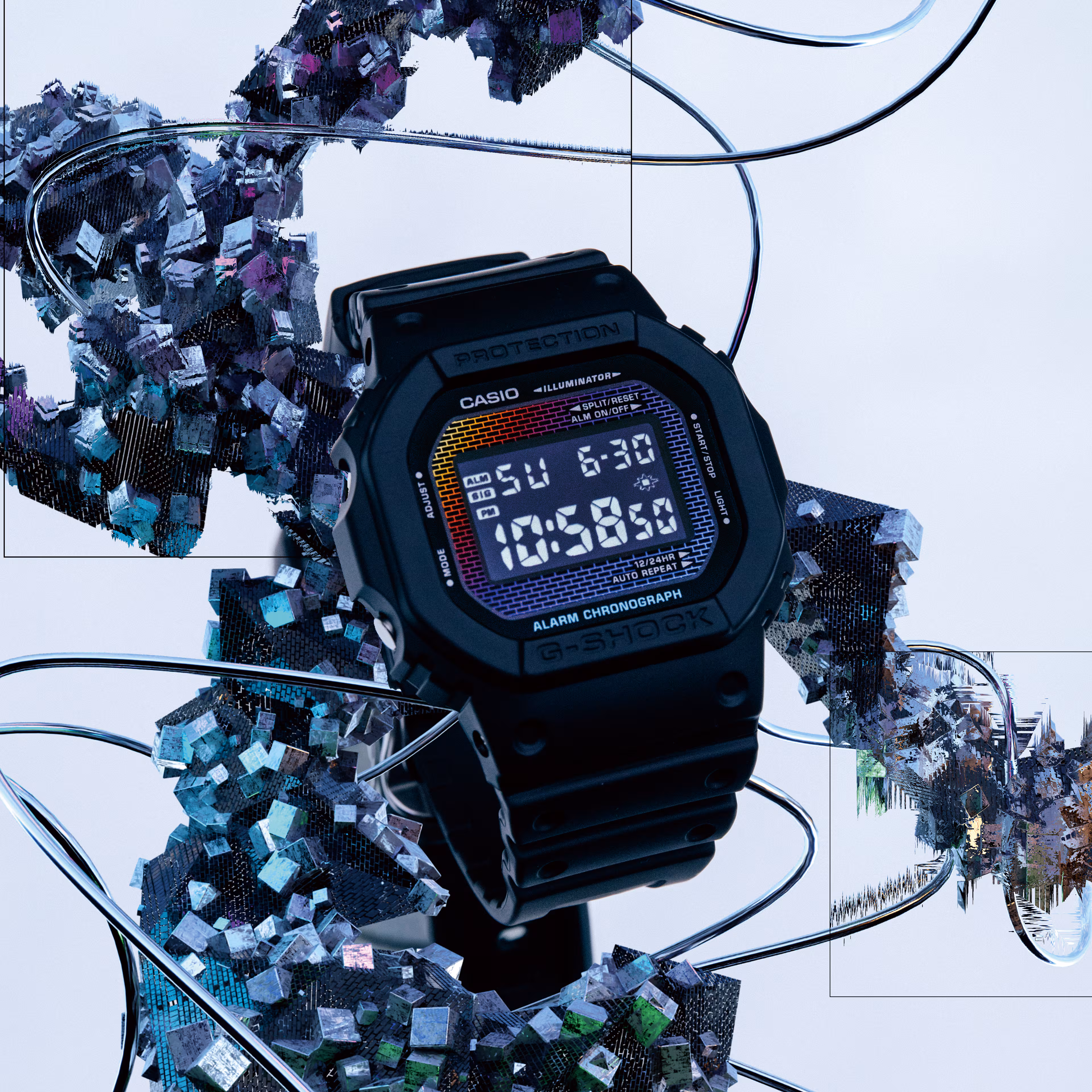 G-Shock G-Shock Alarm Chronograph, Digital Schwarz / Regenbogen, Quarz Unisexuhr DW-5600RW-1ER