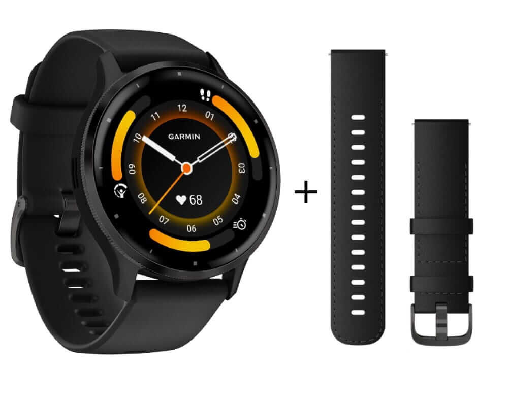 Garmin Venu 3 Schwarz/Schiefergrau mit Leder-Armband und Silikonband Herrenuhr 010-02784-52